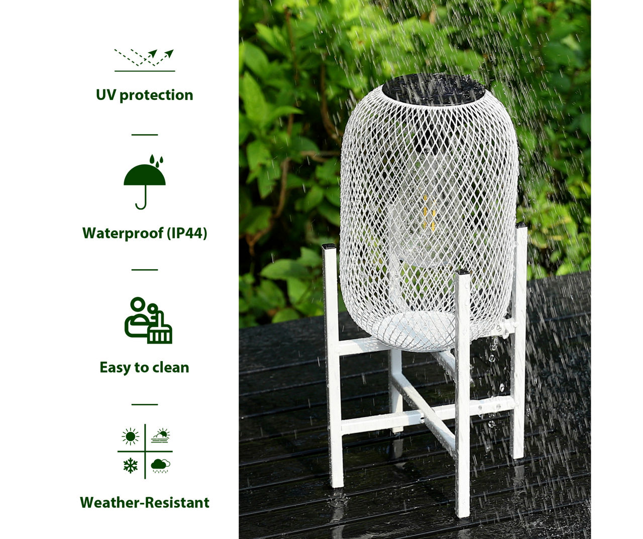 14.2" White Mesh Metal LED Solar Lantern