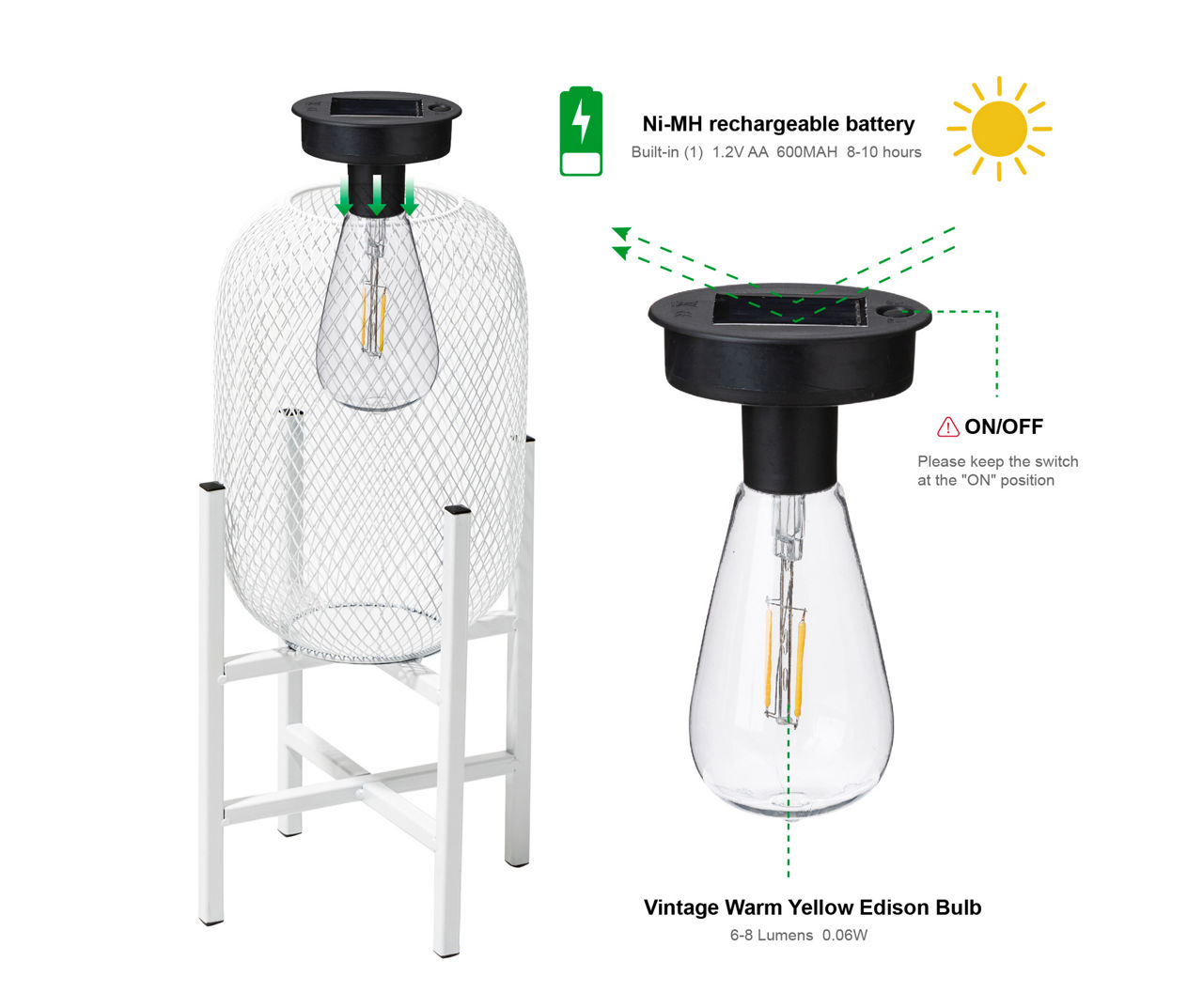 14.2" White Mesh Metal LED Solar Lantern