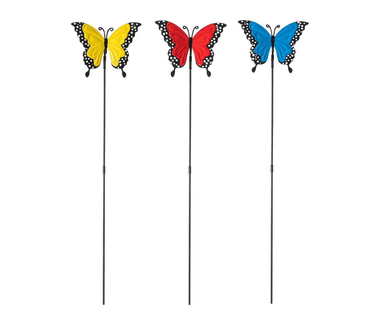 Glitzhome Red, Blue & Yellow Butterfly 3-Piece Metal Yard Pick Set ...