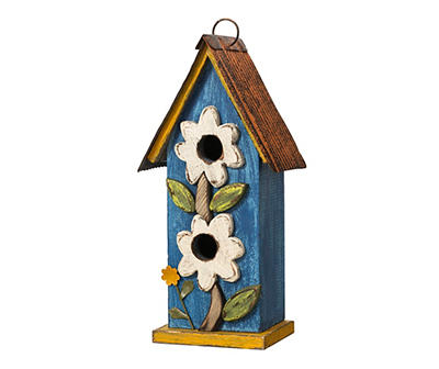 Blue & White Flower 2-Opening Wood Birdhouse