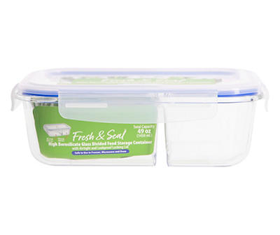 Home Essentials - Fresh & Seal 2-Compartment Glass Food Storage Container, 49 oz.
