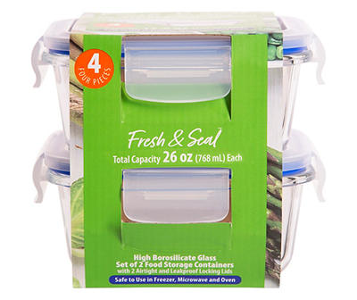 Fresh & Seal Glass 4-Piece Food Storage Container Set, 26 Oz.