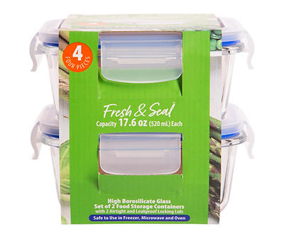 Fresh & Seal Glass 4-Piece Food Storage Container Set, 17.6 Oz.