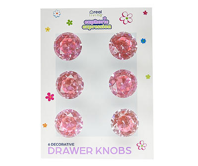 Euphoric Expression Pink Crystal Drawer Knobs, 6-Pack