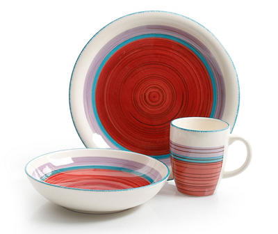 Red Multicolor Durastone 12-Piece Dinnerware Set