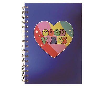 "Good Vibes" Blue & Multi-Color Heart Spiral-Bound Journal