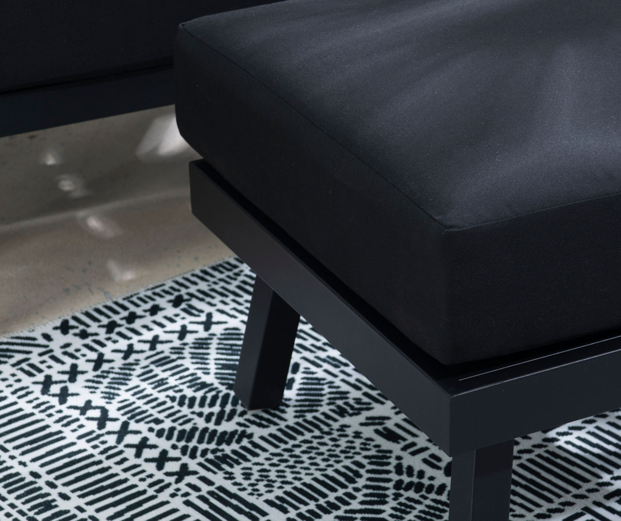 Marcy Black Metal Cushioned Patio Ottoman