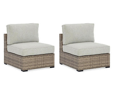 Calworth Wicker Cushioned Patio Armless Chairs, 2-Pack