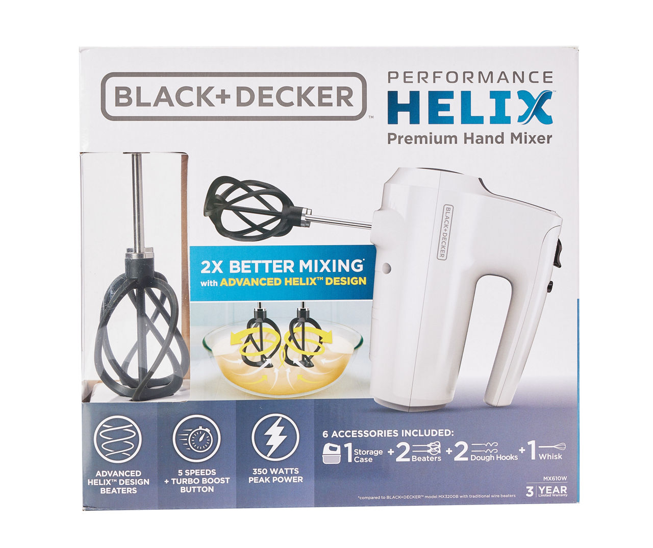 BLACK+DECKER Helix 60-in Cord 5-Speed White Hand Mixer, White