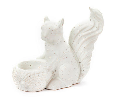 Harvest Meadow Speckled White Squirrel Ceramic LED Candle Holder