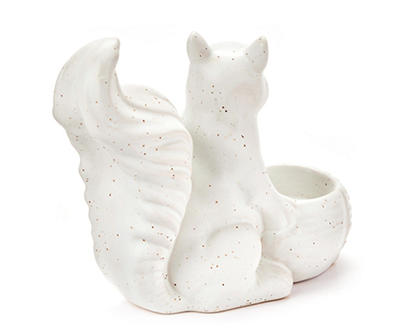 Harvest Meadow Speckled White Squirrel Ceramic LED Candle Holder