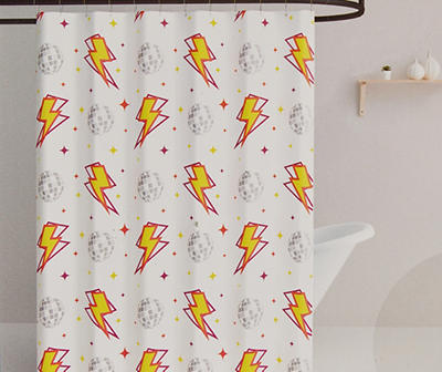 Euphoric Expression White & Yellow Lightning Disco 13-Piece PEVA Shower Curtain Set