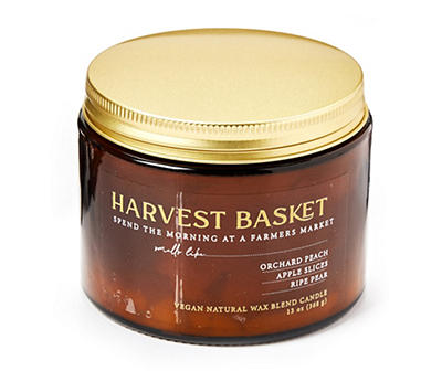 Autumn Air Harvest Basket 3-Wick Amber Glass Candle, 13 Oz.