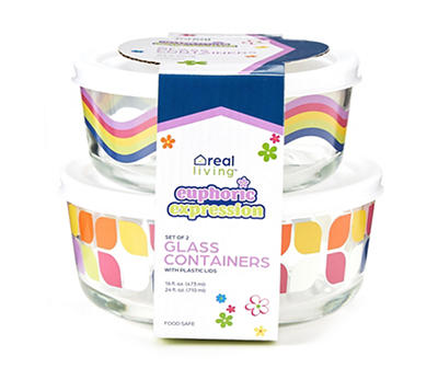 Home Essentials - Rainbow Decal Glass Storage Bowls, 2-Pack