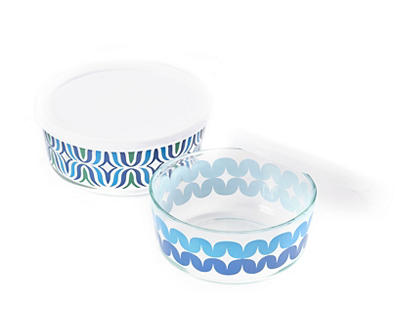 Blue Decal Glass Storage Bowls, 2-Pack