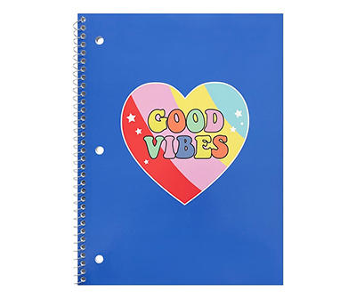 "Good Vibes" Blue Multi-Color Heart 60-Page Spiral-Bound Notebook