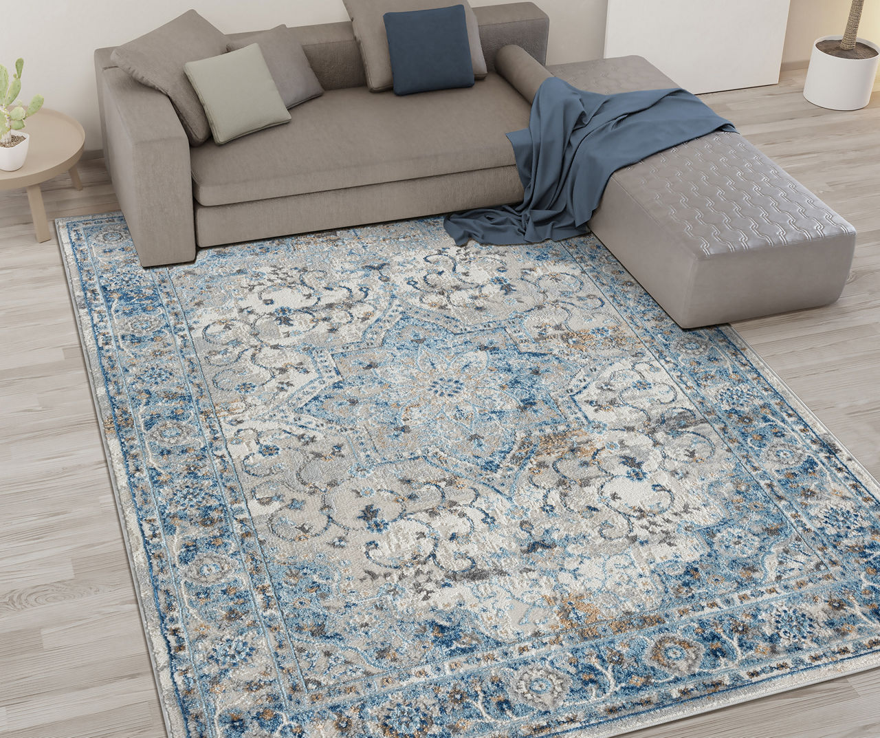 Homesahel Blue And Ivory Medallion 2'' X 3'' Scatter Rug - Modern Carpet  For Entrance, Living Room