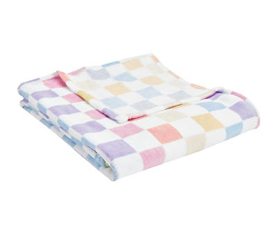 White & Pastel Checkerboard Fleece Throw, (50" x 60")