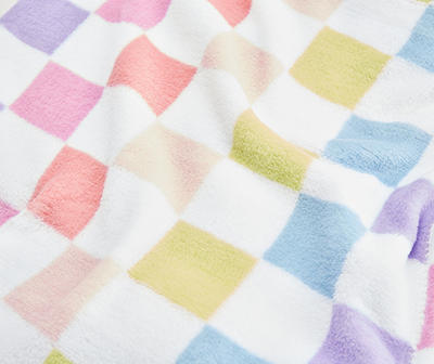 White & Pastel Checkerboard Fleece Throw, (50" x 60")
