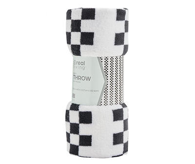 Black & White Checkerboard-Accent Fleece Throw, (50" x 60")