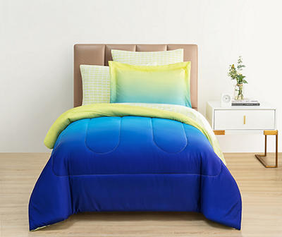Euphoric Expression Blue & Green Ombre Reversible Queen 9-Piece Bed-in-a-Bag Set