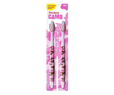 Kids Pink Camo Soft Toothbrushes, 2-Pack