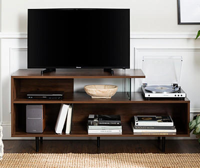 60" Dark Walnut Modern Glass & Wood TV Stand