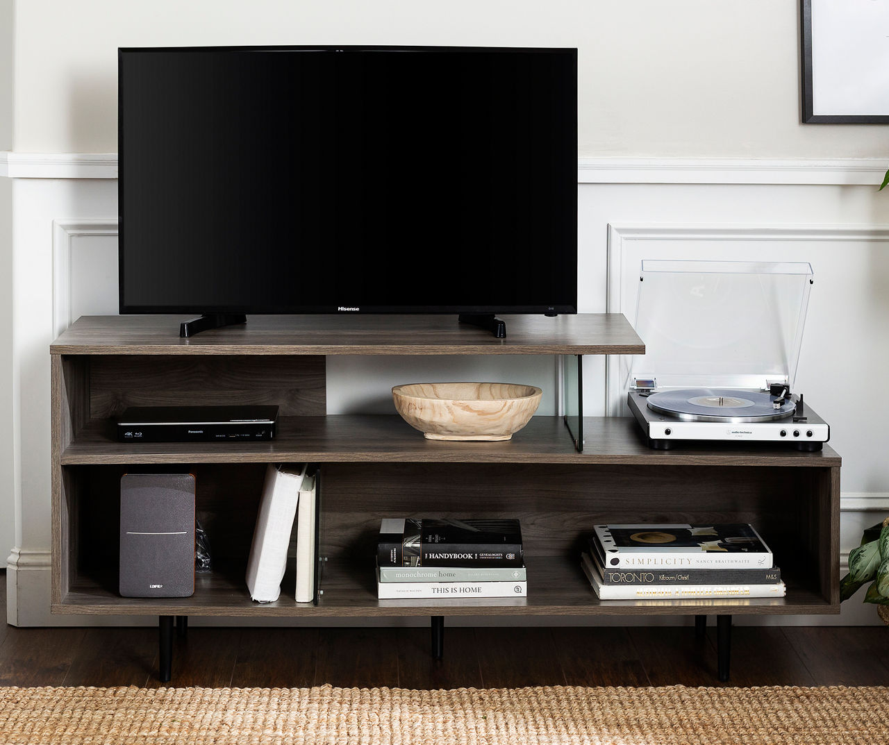 Walker Edison 60 Slate Gray Glass Asymmetrical TV Stand Big Lots
