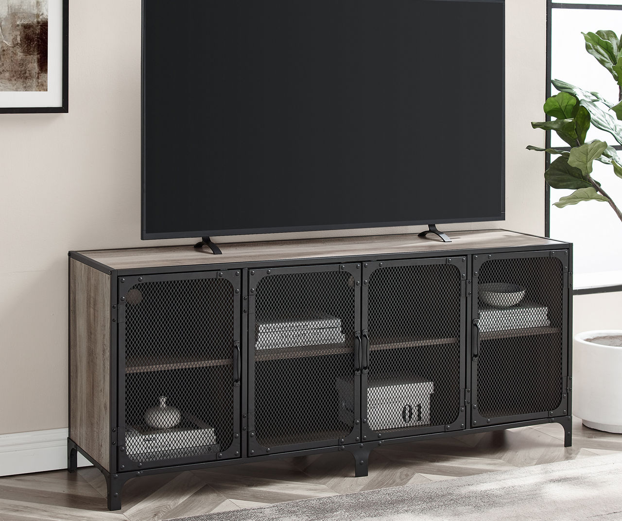 Walker Edison 60" Industrial Mesh Door TV Stand Big Lots