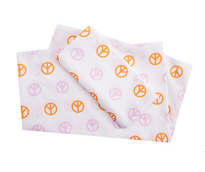 Euphoric Expression Pink & Orange Peace Sign Twin 3-Piece Sheet Set