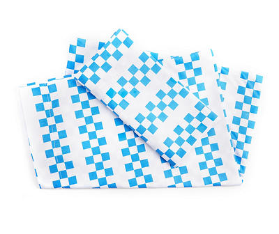 Euphoric Expression White & Blue Checkerboard Twin 3-Piece Sheet Set