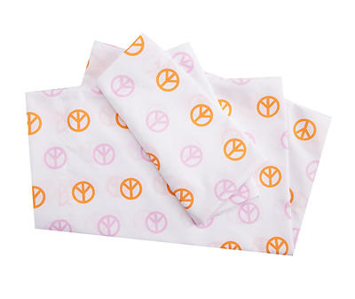 Euphoric Expression Pink & Orange Peace Sign Full 4-Piece Sheet Set
