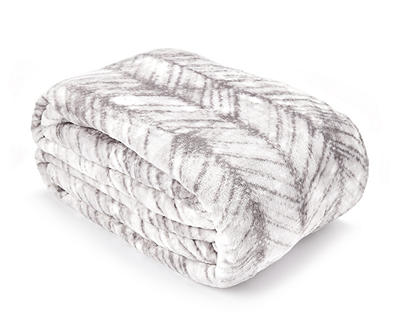 Gray & White Herringbone Queen/King Plush Velvet Blanket