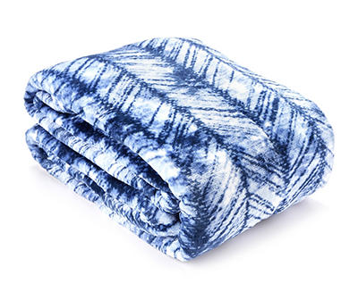 Blue & White Herringbone Queen/King Plush Velvet Blanket