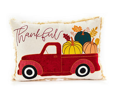 Autumn Air "Thankful" Ivory & Red Pumpkin Truck Rectangle Throw Pillow