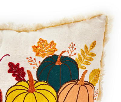 Autumn Air "Thankful" Ivory & Red Pumpkin Truck Rectangle Throw Pillow