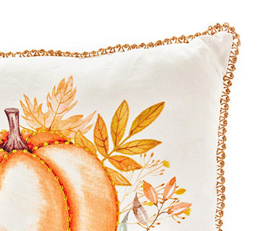 Autumn Air Ivory & Orange Painted Pumpkin Square Throw Pillow
