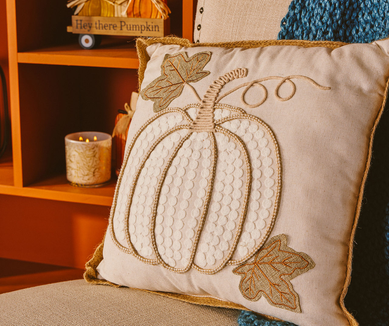 Glitzhome 18 in. L Faux Burlap Happy Halloween Pumpkin Pillow, Beige  2006200023 - The Home Depot