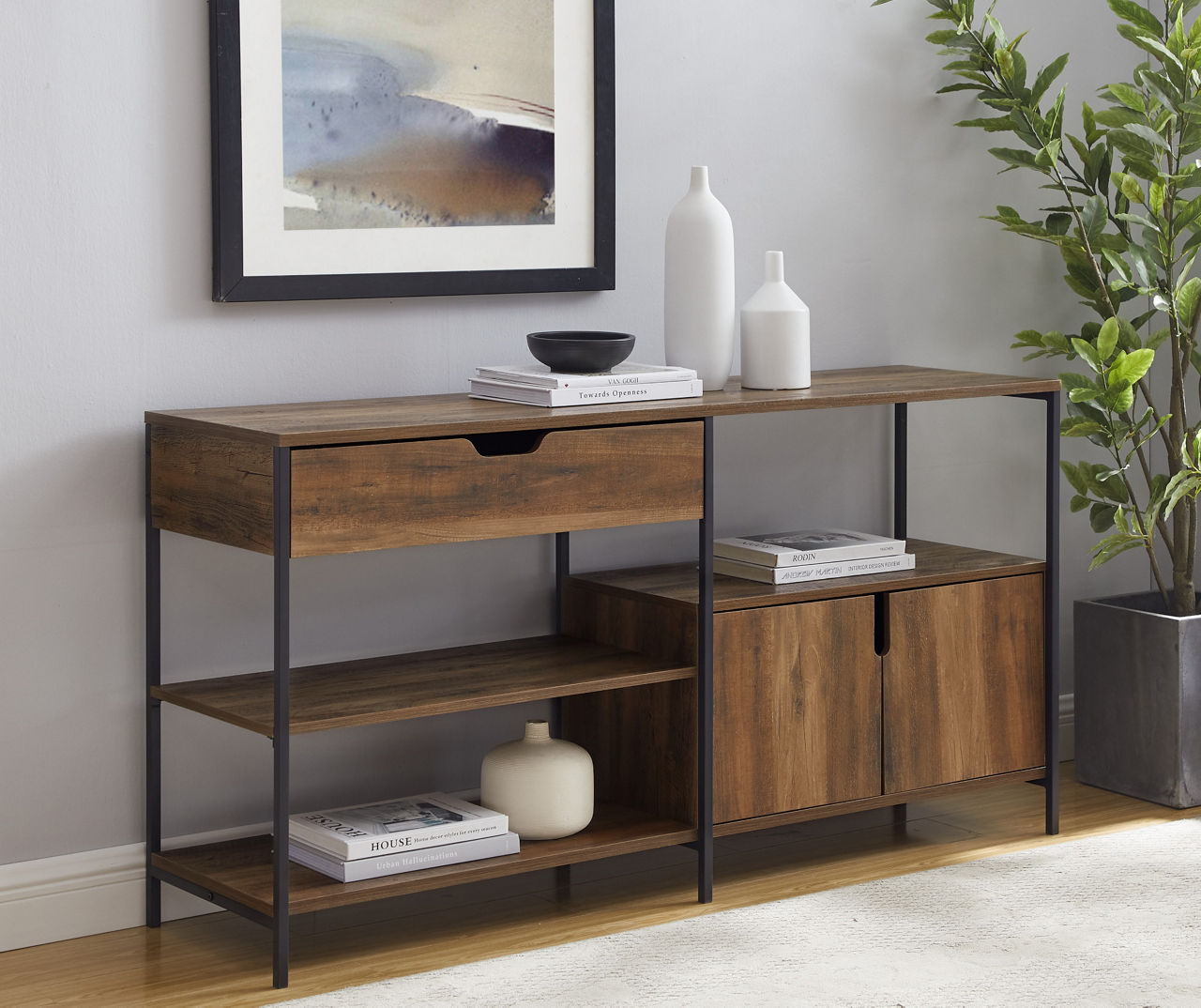 58" Rustic Oak Multi-Use Storage TV Stand