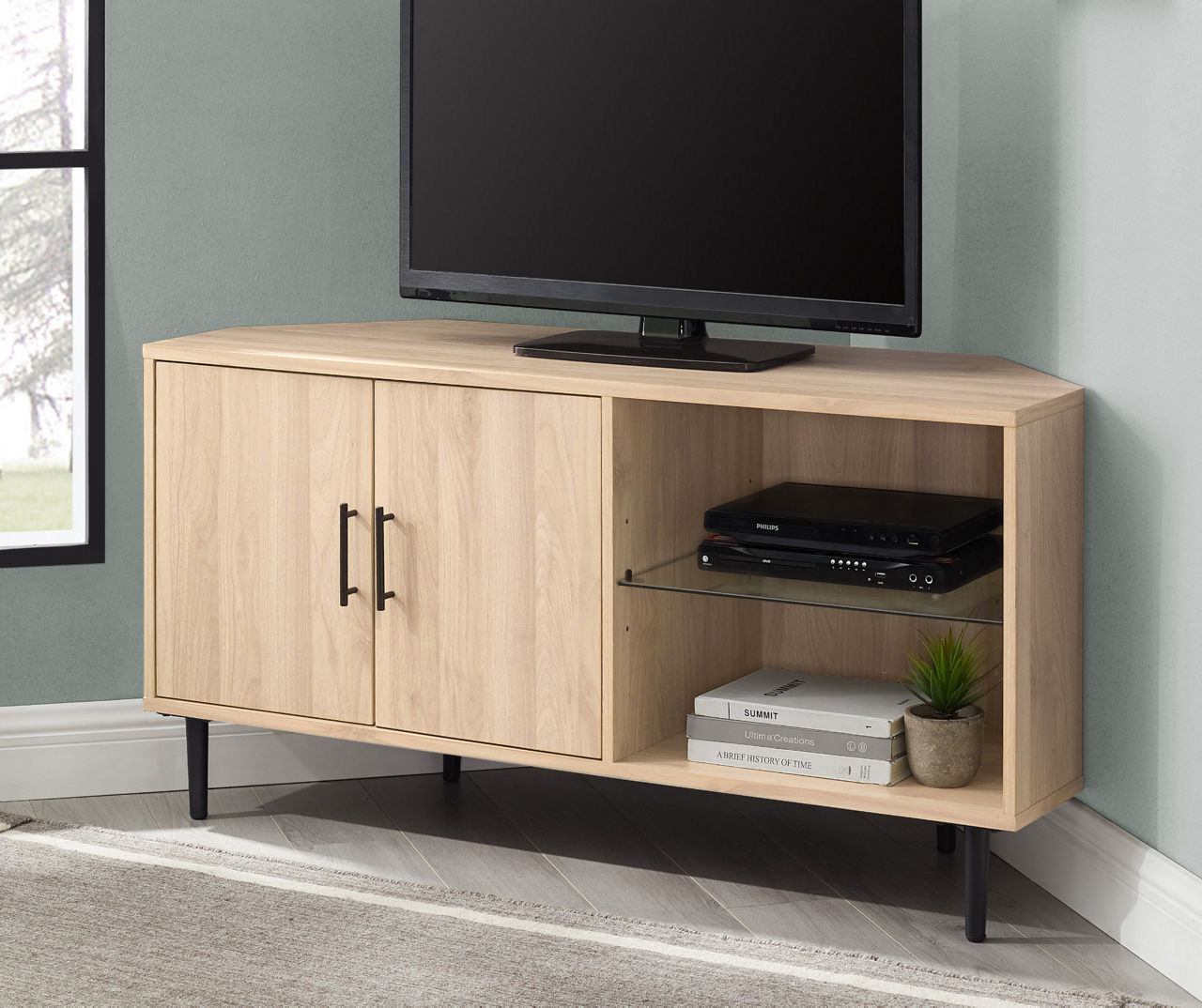 Walker Edison 48" 2Door Glass Shelf Corner TV Stand Big Lots