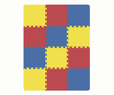 Primary Color Solid Interlocking Floor Tiles, 12-Pack