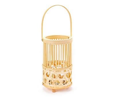 Woven Rattan, Wood & Glass LED Candle Lantern