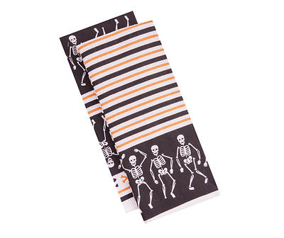 Let's Party Pumpkin Black Dancing Skeletons 2-Piece Kitchen Towel Set