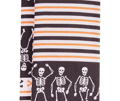 Let's Party Pumpkin Black Dancing Skeletons 2-Piece Kitchen Towel Set