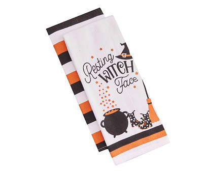 Let's Party Pumpkin "Witch Face" White & Orange 2-Piece Kitchen Towel Set