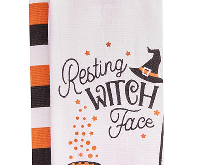Let's Party Pumpkin "Witch Face" White & Orange 2-Piece Kitchen Towel Set