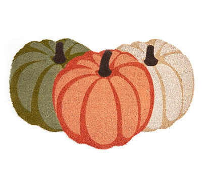 Harvest Meadow Orange, Green & White Pumpkins Shaped Coir Doormat