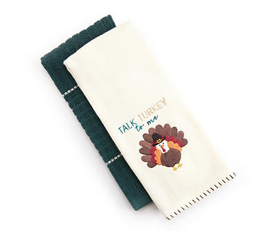 Autumn Air "Talk Turkey" White & Green 2-Piece Kitchen Towel Set