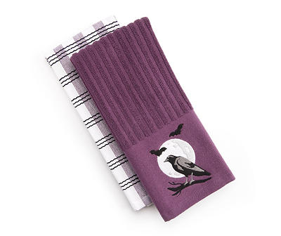 Dark Enchantment Purple Crow & Bats 2-Piece Kitchen Towel Set