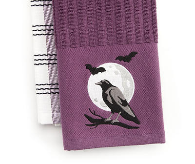 Dark Enchantment Purple Crow & Bats 2-Piece Kitchen Towel Set